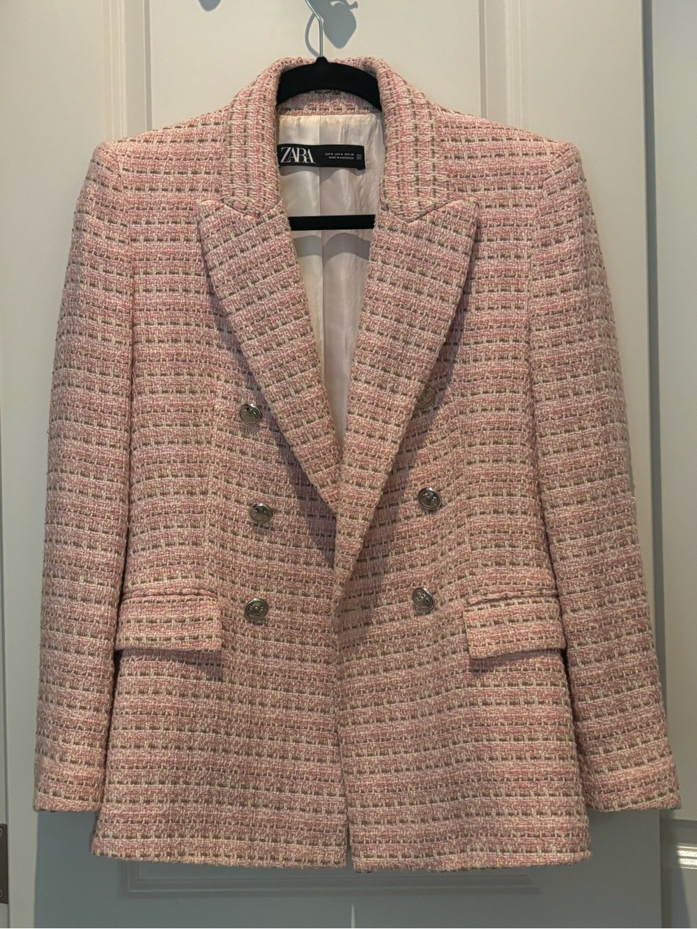 Pink Tweed Double-Breasted Zara Blazer
